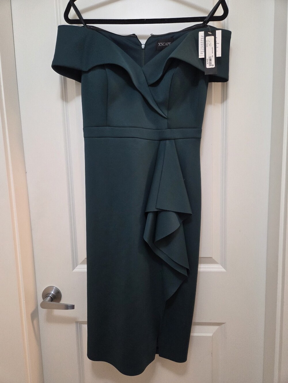 Xscape Dark Teal Off-Shoulder Ruffle Midi Dress Size 10